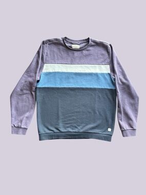 Marine Layer Colorblock Crewneck Sweatshirt Purple Blue Stripe Size Large
